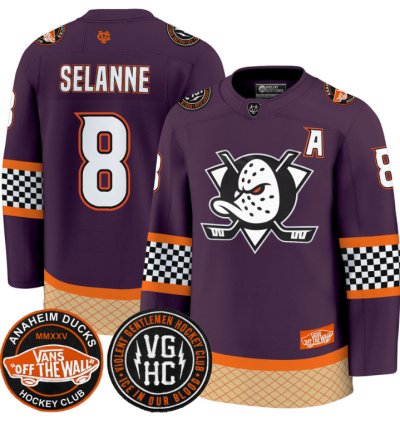 Teemu Selänne Jersey 8 Anaheim Ducks Checkerboard 2025 Premium Stitched Purple