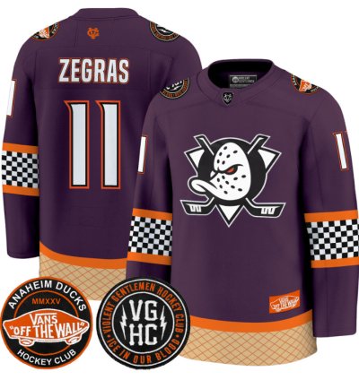 Trevor Zegras Jersey 11 Anaheim Ducks Checkerboard 2025 Premium Stitched Purple