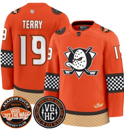 Troy Terry Jersey 19 Anaheim Ducks Checkerboard 2025 Premium Stitched Orange