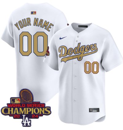 Custom Dodgers Jersey 2025 Gold Vapor Premier Limited Stitched White