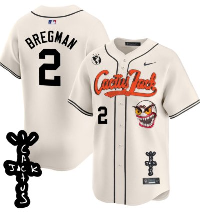 Alex Bregman 2 Houston Astros Cactus Jack Patch V2 Men Jersey - Cream