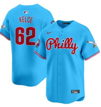 Jason Kelce Jersey 62 Phillies And Eagles Vapor Premier Limited Stitched Light Blue