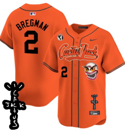 Alex Bregman 2 Houston Astros Cactus Jack Patch V2 Men Jersey - Orange