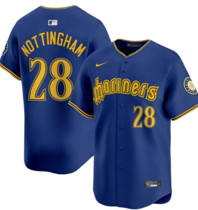Jacob Nottingham Jersey 28 Seattle Mariners 2025 Vapor Premier Limited Stitched Blue