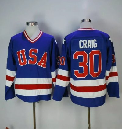 Mens Jim Craig Jersey 30 1980 Miracle On Ice Blue All Stitched