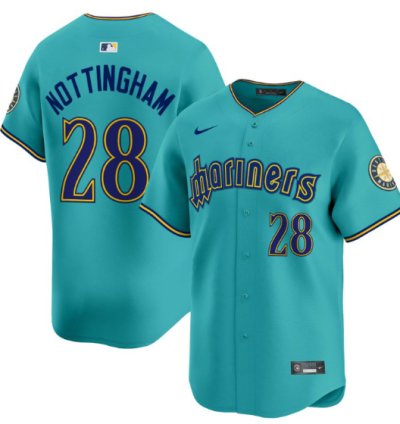 Jacob Nottingham Jersey 28 Seattle Mariners 2025 Vapor Premier Limited Stitched Aqua