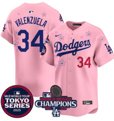 Fernando Valenzuela Jersey 34 Dodgers Tokyo Series 2025 World Series Champions Patch Cherry Blossom