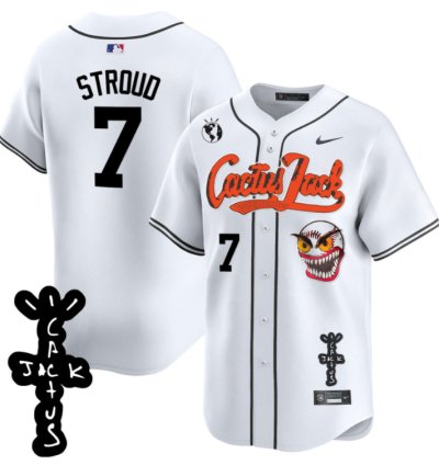 Cj Stroud 7 Houston Astros Cactus Jack Patch V2 Men Jersey - White