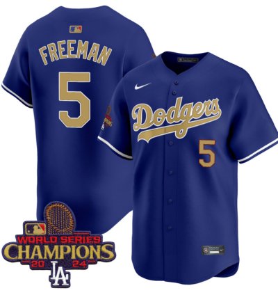 Freddie Freeman Jersey 5 Dodgers 2025 Gold Vapor Premier Stitched Royal