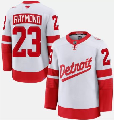 Mens Lucas Raymond Jersey 23 Detroit Red Wings White 2025 Stadium Stitched