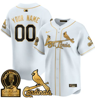 Custom St Louis Cardinals Jersey Name Number Jack Buck Limited Stitched White Gold