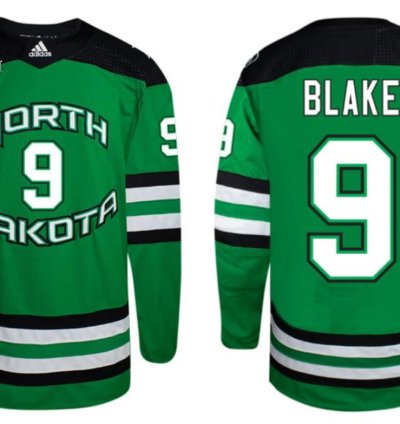 Mens North Dakota Fighting Hawks 9 Jackson Blake Green Stitched Jersey