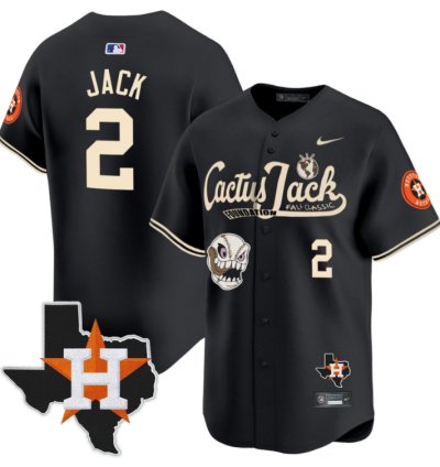 Jack 2 Houston Astros Cactus Jack Foundation Fall Classic Black Limited Jersey