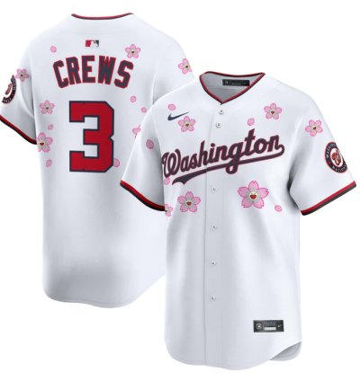 Dylan Crews Jersey 3 Washington Nationals Cherry Blossom Vapor Premier Limited Stitched White