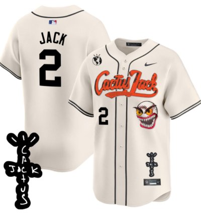 Jack 2 Houston Astros Cactus Jack Patch V2 Men Jersey - Cream