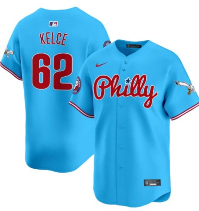 Jason Kelce Jersey 62 Phillies And Eagles Vapor Premier Limited Stitched Light Blue