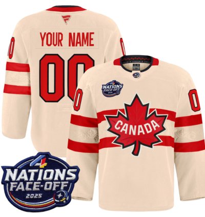 Men Custom Canada Jersey Name Number 4 Nations Face-off 2025 Pro Stitched Cream