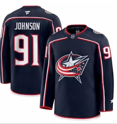 Mens Kent Johnson Jersey 91 Columbus Blue Jackets Navy All Stitched
