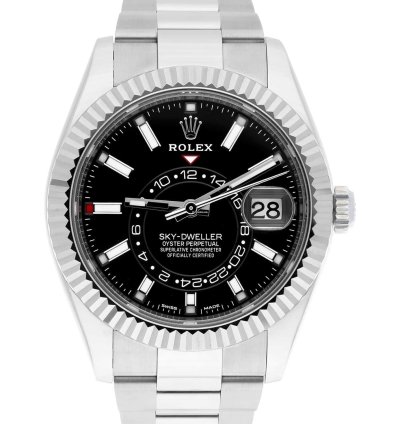 Rolex Sky-dweller 326934 42mm 18k White Gold Bezel Steel Watch Oyster Black 2022