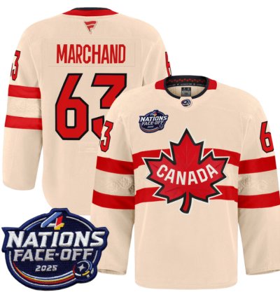 Men Brad Marchand Jersey 63 Canada 4 Nations Face-off 2025 Pro Stitched Cream