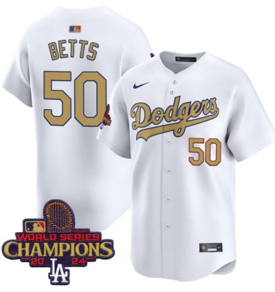 Mookie Betts Jersey 50 Dodgers 2025 Gold Vapor Premier Stitched White