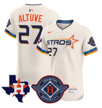 José Altuve Jersey 27 Houston Astros 2025 City Connect Texas Patch Premier Elite Stitched Cream