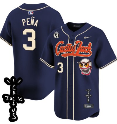 Jeremy Pena 3 Houston Astros Cactus Jack Patch V2 Men Jersey - Navy