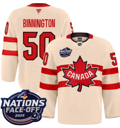 Men Jordan Binnington Jersey 50 Canada 4 Nations Face-off 2025 Pro Cream