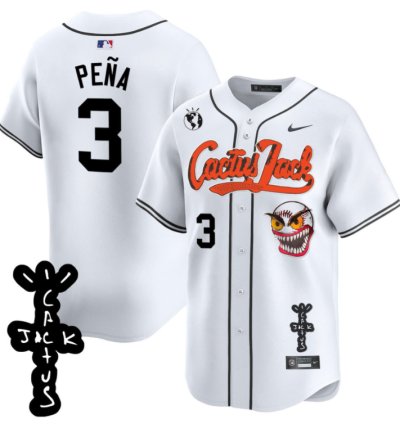 Jeremy Pena 3 Houston Astros Cactus Jack Patch V2 Men Jersey - White