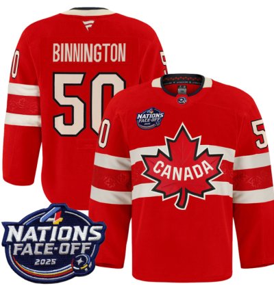Men Jordan Binnington Jersey 50 Canada 4 Nations Face-off 2025 Pro Red