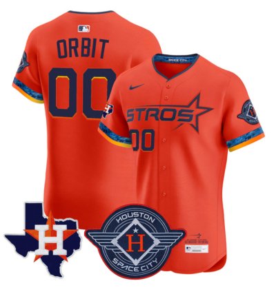 Orbit Jersey 00 Houston Astros 2025 City Connect Texas Patch Premier Elite Stitched Orange