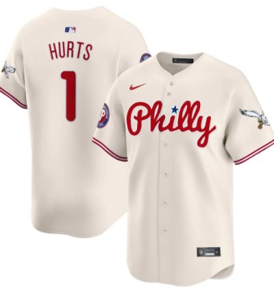 Jalen Hurts Jersey 1 Phillies And Eagles Vapor Premier Limited Stitched Cream