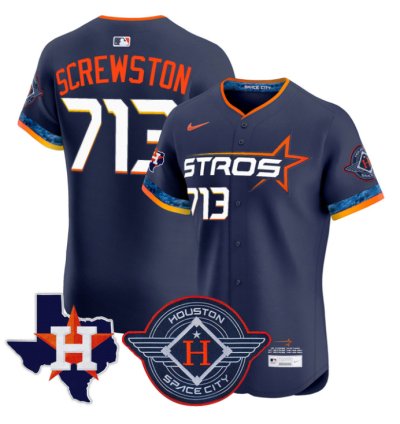 Screwston Jersey 713 Houston Astros 2025 City Connect Texas Patch Premier Elite Stitched Navy