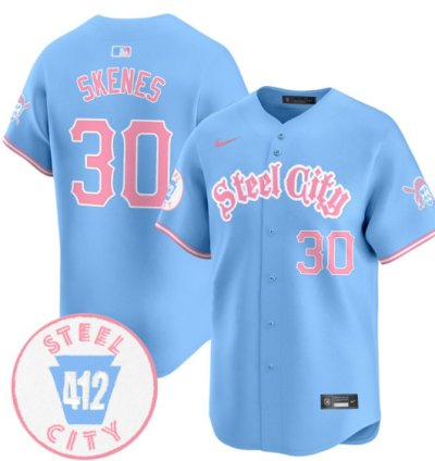 Paul Skenes Jersey 30 Pittsburgh Pirates Bubblegum Pink Vapor Premier Limited Stitched Light Blue