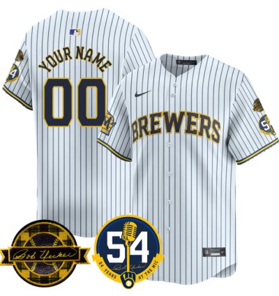 Custom Milwaukee Brewers Jersey 2025 Bob Uecker 54 Seasons For Brewers Stitched White