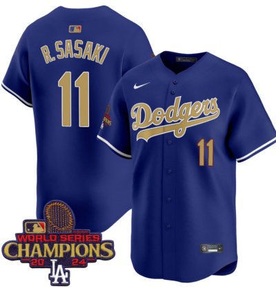 Roki Sasaki Jersey 11 Dodgers 2025 Gold Vapor Premier Stitched Royal