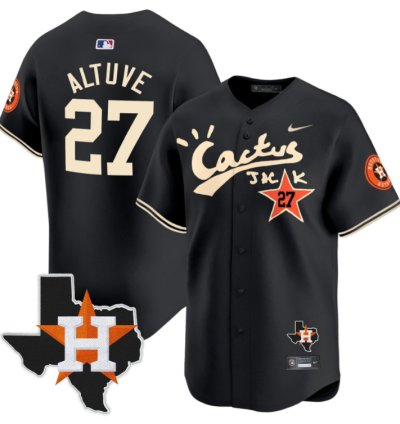 Jose Altuve 27 Houston Astros Cactus Jack Houston Patch Limited Jersey Black