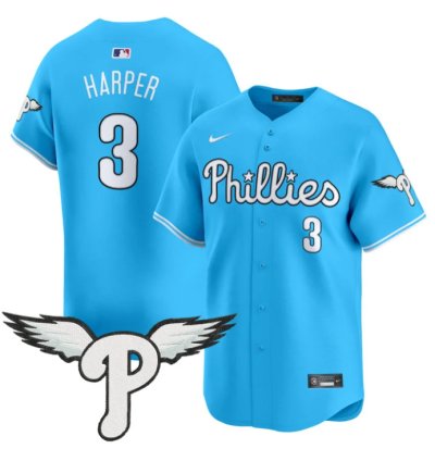 Bryce Harper Jersey 3 Philadelphia Phillies 2025 Vapor Premier Limited Stitched Light Blue
