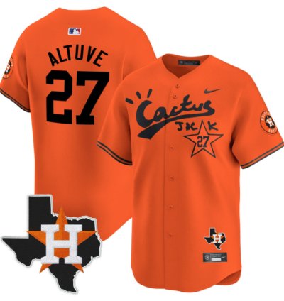 Jose Altuve 27 Houston Astros Cactus Jack Houston Patch Orange Limited Jersey