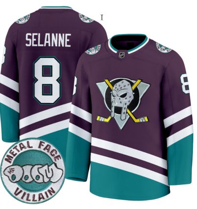 Men Teemu Selänne Jersey 8 Anaheim Ducks Mf Doom Metal Face Villain Stitched