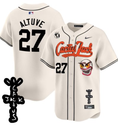 José Altuve 27 Houston Astros Cactus Jack Patch V2 Men Jersey - Cream