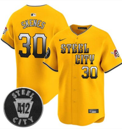 Paul Skenes Jersey 30 Pittsburgh Pirates 412 Patch Vapor Premier Limited V8 Stitched Gold