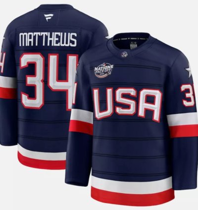 Mens Auston Matthews Jersey 34 Usa Navy 2025 4 Nations Face-off Stitched