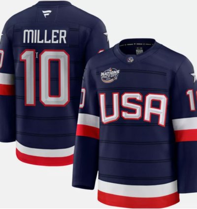 Mens Jt Miller Jersey 10 Usa Navy 2025 4 Nations Face-off Stitched