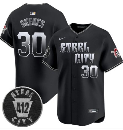Paul Skenes Jersey 30 Pittsburgh Pirates 412 Patch Vapor Premier Limited V8 Stitched Black