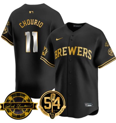 Jackson Chourio Jersey 11 Milwaukee Brewers 2025 Bob Uecker 54 Seasons For Brewers Stitched Black Gold