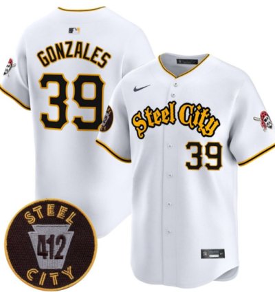 Nick Gonzales Jersey 39 Pittsburgh Pirates 412 Patch White Premier Limited Stitched Coolbase