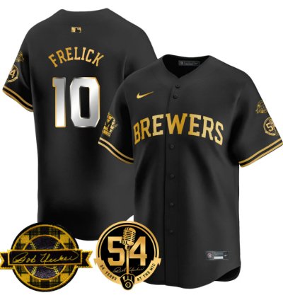 Sal Frelick Jersey 10 Milwaukee Brewers 2025 Bob Uecker 54 Seasons For Brewers Stitched Black Gold