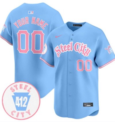 Custom Pittsburgh Pirates Jersey Bubblegum Pink Vapor Premier Limited Stitched Light Blue