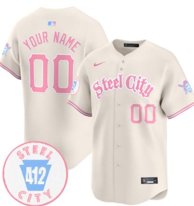 Custom Pittsburgh Pirates Jersey Bubblegum Pink Vapor Premier Limited Stitched Cream